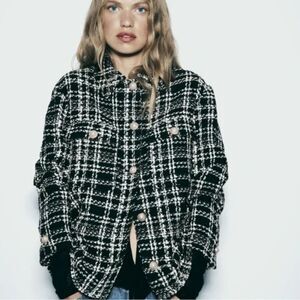 Zara Tweed Black and White Oversized Jacket Size M